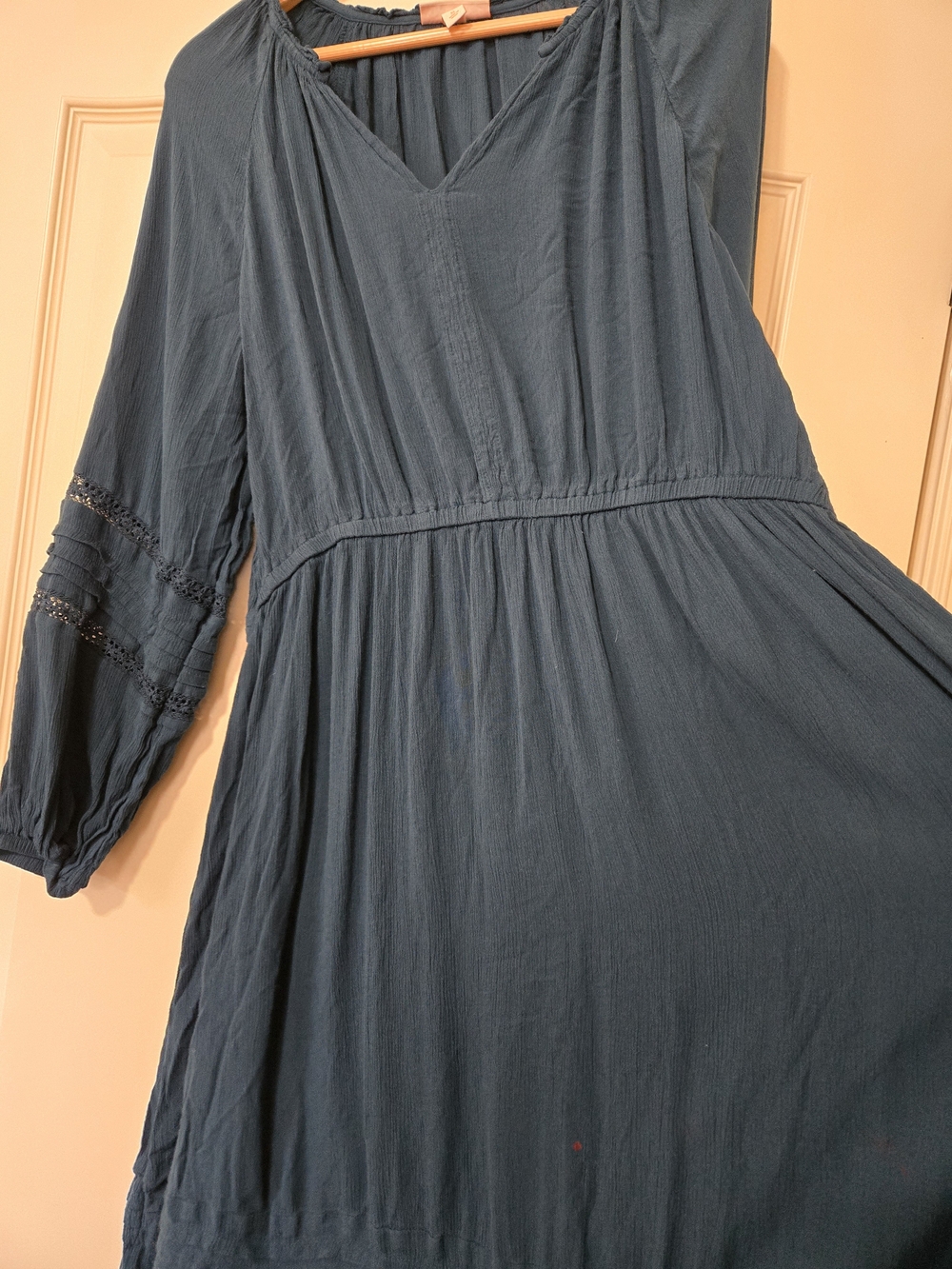 Knox Rose Deep Teal Boho V-Neck Long Sleeve Dress Drapey Flowy - Picture 4 of 8